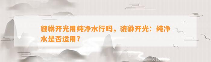 貔貅开光用纯净水行吗，貔貅开光：纯净水是不是适用？