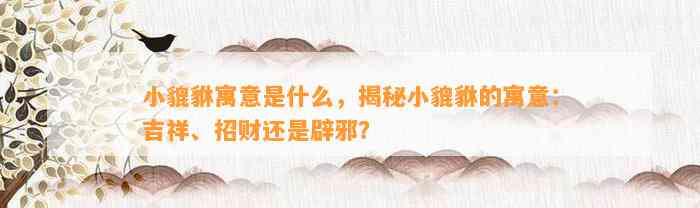 小貔貅寓意是什么，揭秘小貔貅的寓意：吉祥、招财还是辟邪？