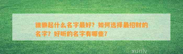 貔貅起什么名字最好？怎样选择最招财的名字？好听的名字有哪些？