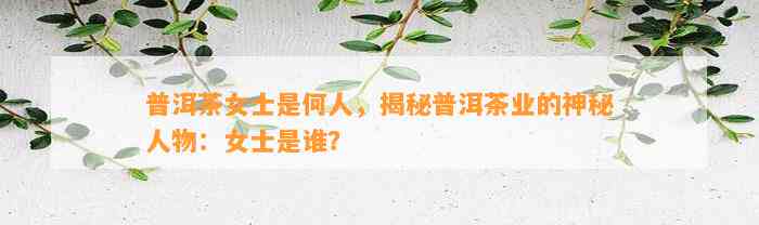 普洱茶女士是何人，揭秘普洱茶业的神秘人物：女士是谁？