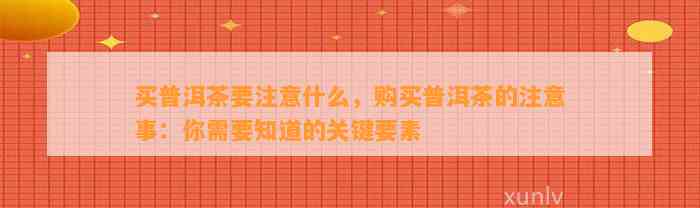 买普洱茶要留意什么，购买普洱茶的留意事：你需要知道的关键要素