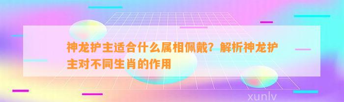 神龙护主适合什么属相佩戴？解析神龙护主对不同生肖的作用