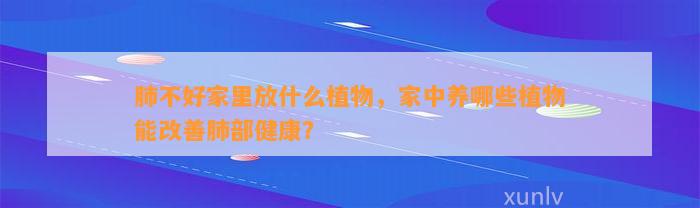 肺不好家里放什么植物，家中养哪些植物能改善肺部健康？