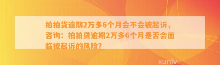 拍拍贷逾期2万多6个月会不会被起诉，咨询：拍拍贷逾期2万多6个月是否会面临被起诉的风险？