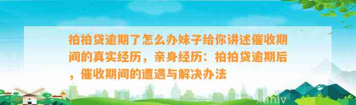 拍拍贷逾期了怎么办妹子给你讲述催收期间的真实经历，亲身经历：拍拍贷逾期后，催收期间的遭遇与解决办法