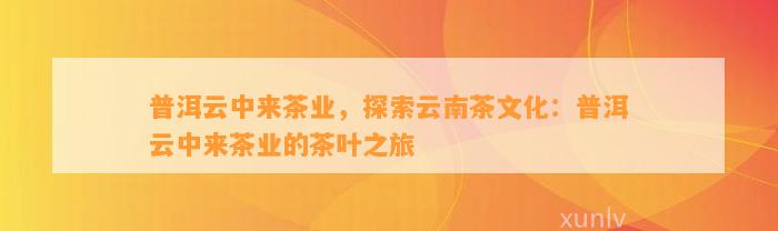 普洱云中来茶业，探索云南茶文化：普洱云中来茶业的茶叶之旅