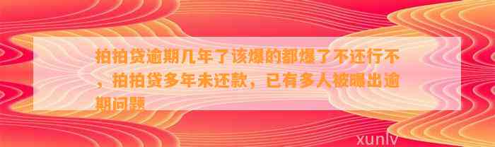 拍拍贷逾期几年了该爆的都爆了不还行不，拍拍贷多年未还款，已有多人被曝出逾期问题