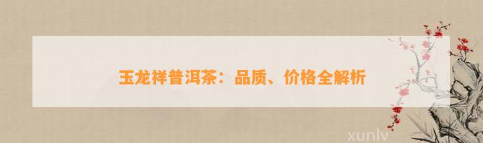 玉龙祥普洱茶：品质、价格全解析