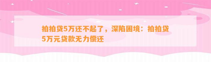 拍拍贷5万还不起了，深陷困境：拍拍贷5万元贷款无力偿还