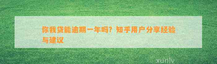 你我贷能逾期一年吗？知乎用户分享经验与建议