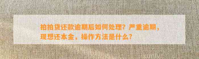 拍拍贷还款逾期后如何处理？严重逾期，现想还本金，操作方法是什么？