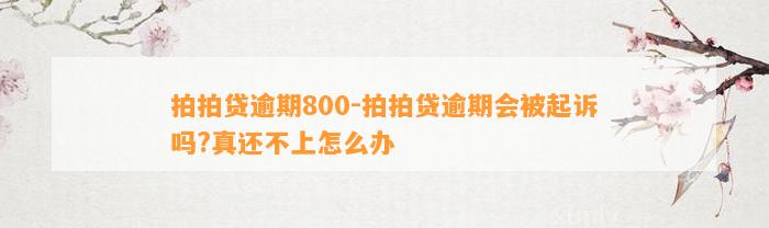 拍拍贷逾期800-拍拍贷逾期会被起诉吗?真还不上怎么办