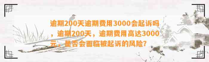 逾期200天逾期费用3000会起诉吗，逾期200天，逾期费用高达3000元，是否会面临被起诉的风险？