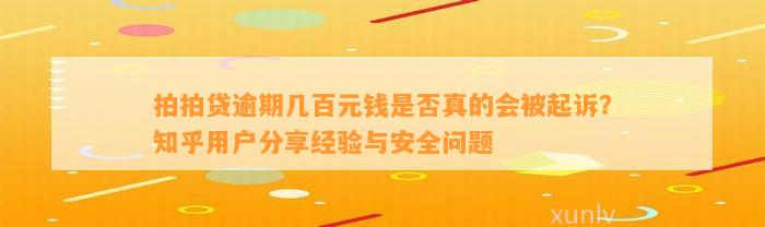 拍拍贷逾期几百元钱是否真的会被起诉？知乎用户分享经验与安全问题