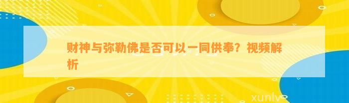 财神与弥勒佛是不是可以一同供奉？视频解析