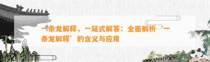 一条龙解释，一站式解答：全面解析‘一条龙解释’的含义与应用