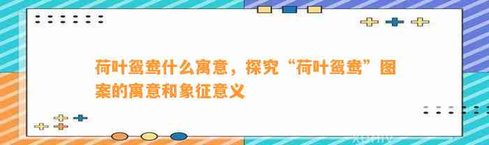 荷叶鸳鸯什么寓意，探究“荷叶鸳鸯”图案的寓意和象征意义