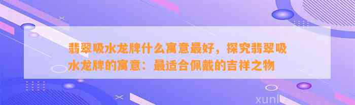 翡翠吸水龙牌什么寓意最好，探究翡翠吸水龙牌的寓意：最适合佩戴的吉祥之物