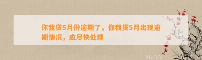 你我贷5月份逾期了，你我贷5月出现逾期情况，应尽快处理