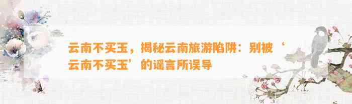 云南不买玉，揭秘云南旅游陷阱：别被‘云南不买玉’的谣言所误导