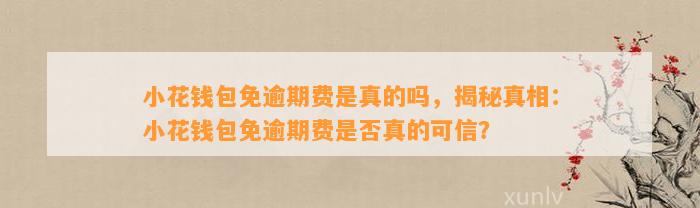 小花钱包免逾期费是真的吗，揭秘真相：小花钱包免逾期费是否真的可信？