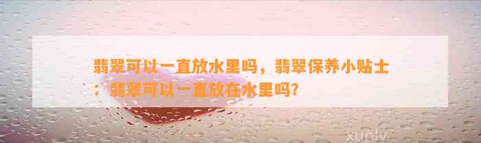 翡翠可以一直放水里吗，翡翠保养小贴士：翡翠可以一直放在水里吗？