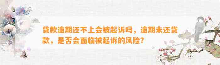 贷款逾期还不上会被起诉吗，逾期未还贷款，是否会面临被起诉的风险？