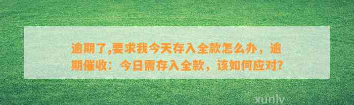 逾期了,要求我今天存入全款怎么办，逾期催收：今日需存入全款，该如何应对？