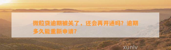 微粒贷逾期被关了，还会再开通吗？逾期多久能重新申请？