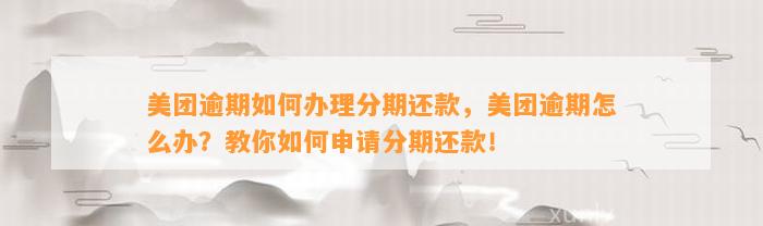 美团逾期如何办理分期还款，美团逾期怎么办？教你如何申请分期还款！