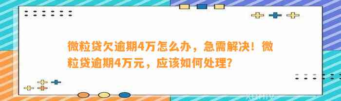 微粒贷欠逾期4万怎么办，急需解决！微粒贷逾期4万元，应该如何处理？