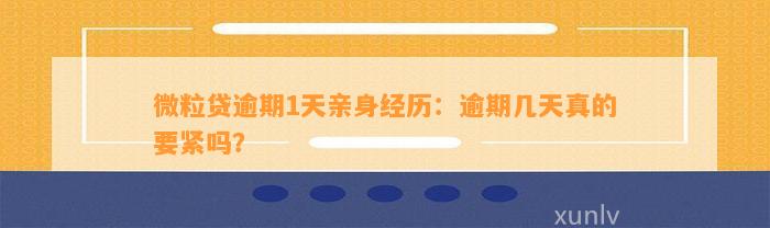 微粒贷逾期1天亲身经历：逾期几天真的要紧吗？