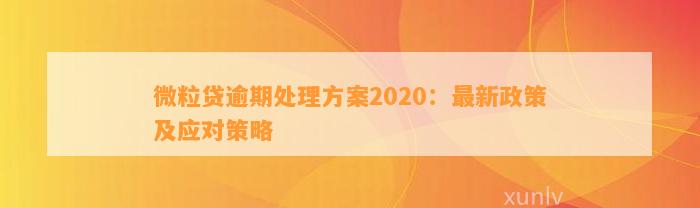 微粒贷逾期处理方案2020：最新政策及应对策略