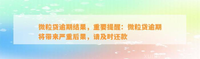 微粒贷逾期结果，重要提醒：微粒贷逾期将带来严重后果，请及时还款