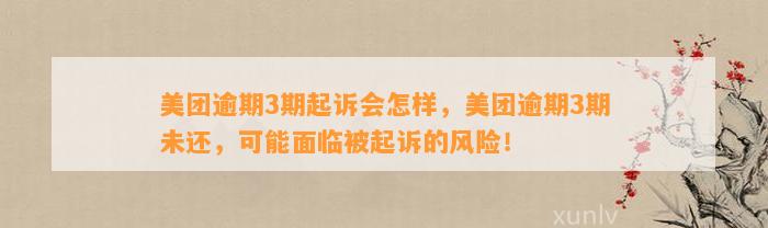 美团逾期3期起诉会怎样，美团逾期3期未还，可能面临被起诉的风险！