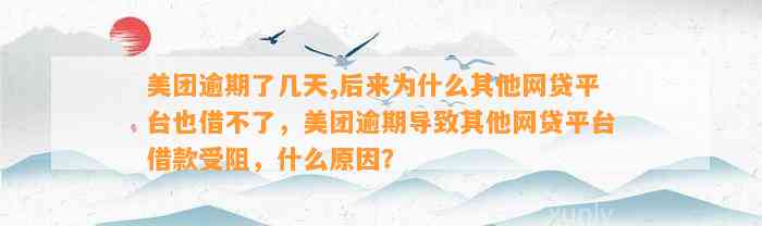 美团逾期了几天,后来为什么其他网贷平台也借不了，美团逾期导致其他网贷平台借款受阻，什么原因？