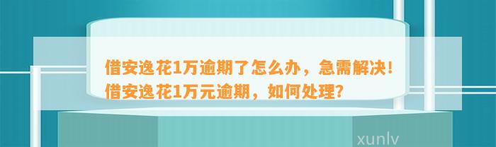 借安逸花1万逾期了怎么办，急需解决！借安逸花1万元逾期，如何处理？