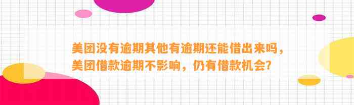 美团没有逾期其他有逾期还能借出来吗，美团借款逾期不影响，仍有借款机会？