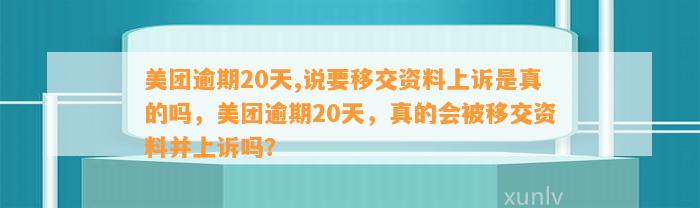 美团逾期20天,说要移交资料上诉是真的吗，美团逾期20天，真的会被移交资料并上诉吗？