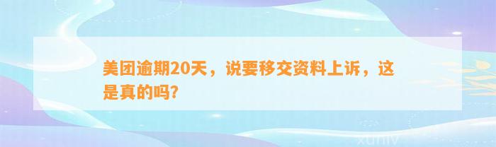 美团逾期20天，说要移交资料上诉，这是真的吗？