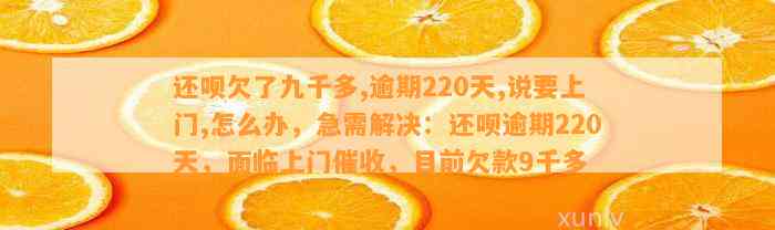 还呗欠了九千多,逾期220天,说要上门,怎么办，急需解决：还呗逾期220天，面临上门催收，目前欠款9千多