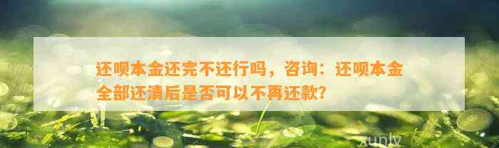 还呗本金还完不还行吗，咨询：还呗本金全部还清后是否可以不再还款？