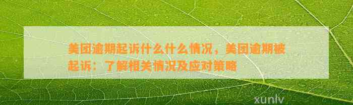 美团逾期起诉什么什么情况，美团逾期被起诉：了解相关情况及应对策略