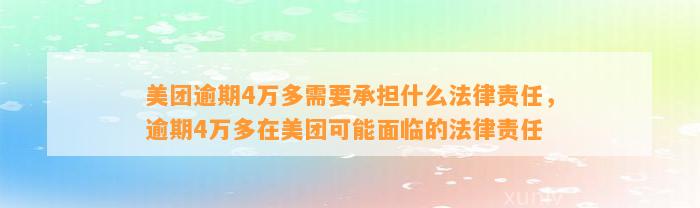 美团逾期4万多需要承担什么法律责任，逾期4万多在美团可能面临的法律责任