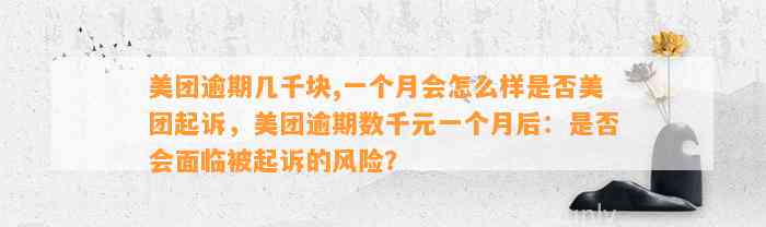 美团逾期几千块,一个月会怎么样是否美团起诉，美团逾期数千元一个月后：是否会面临被起诉的风险？