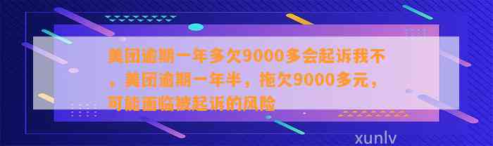 美团逾期一年多欠9000多会起诉我不，美团逾期一年半，拖欠9000多元，可能面临被起诉的风险