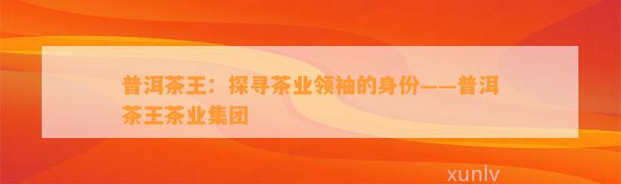 普洱茶王：探寻茶业领袖的身份——普洱茶王茶业集团