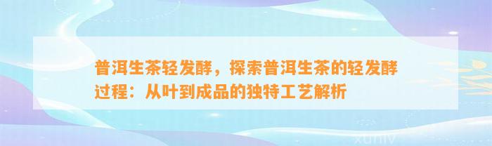 普洱生茶轻发酵，探索普洱生茶的轻发酵过程：从叶到成品的特别工艺解析