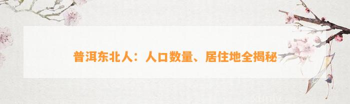 普洱东北人：人口数量、居住地全揭秘