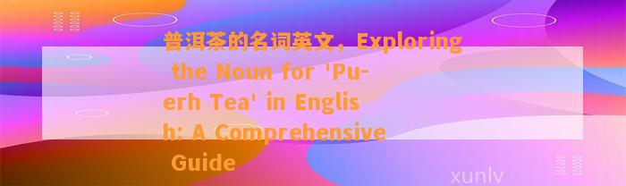 普洱茶的名词英文，Exploring the Noun for 'Pu-erh Tea' in English: A Comprehensive Guide